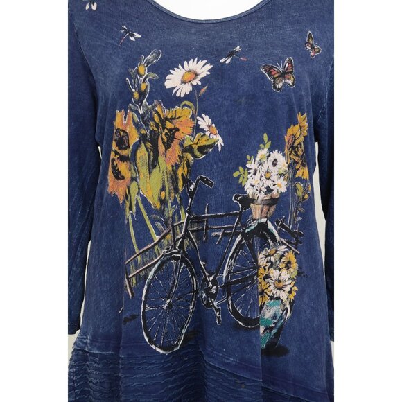 Jess & Jane Women's XL Mineral Washed Cotton Wavy Contrast Asymmetric Tunic Top - Picture 3 of 11